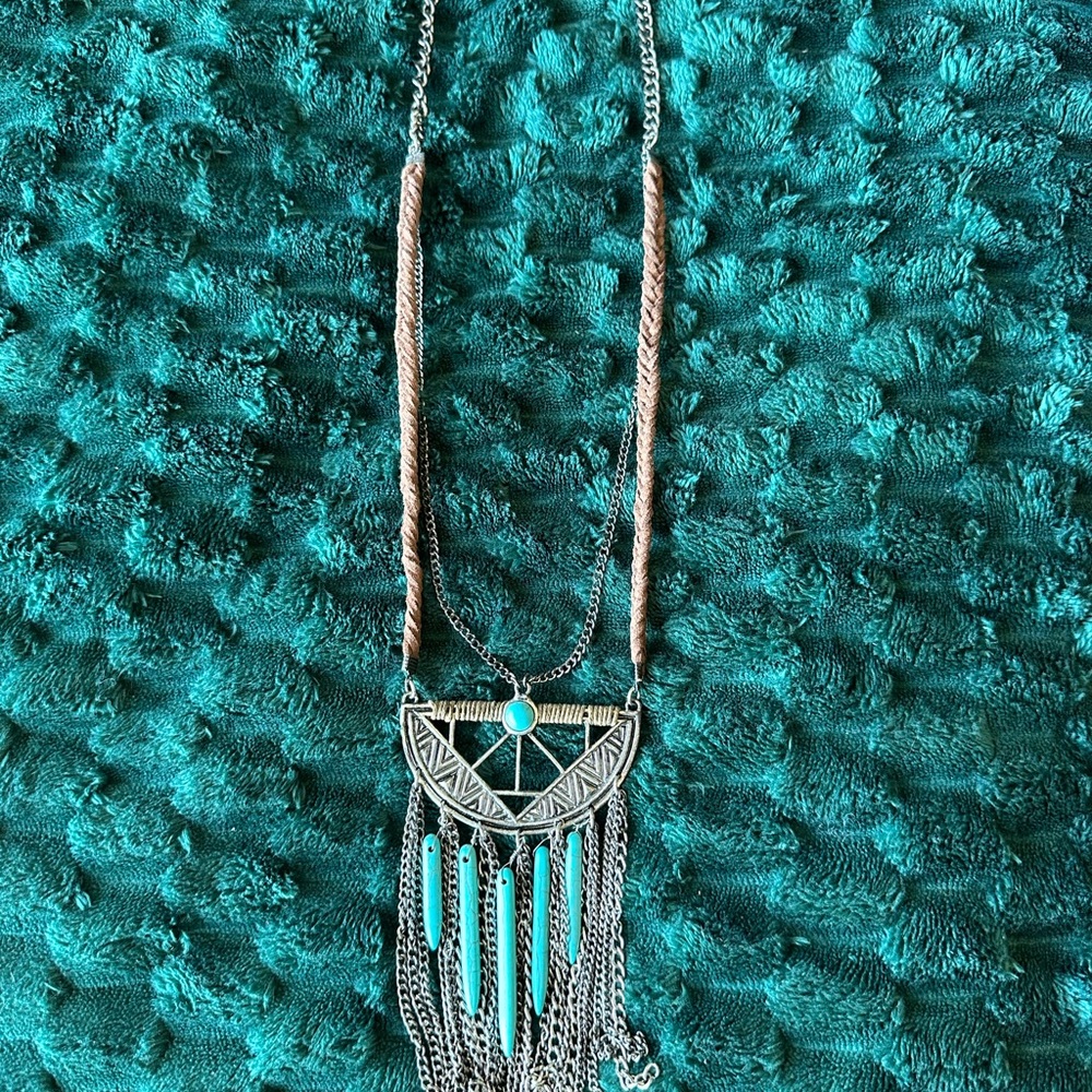 American Eagle Bohemian Silver and Turquoise Necklace